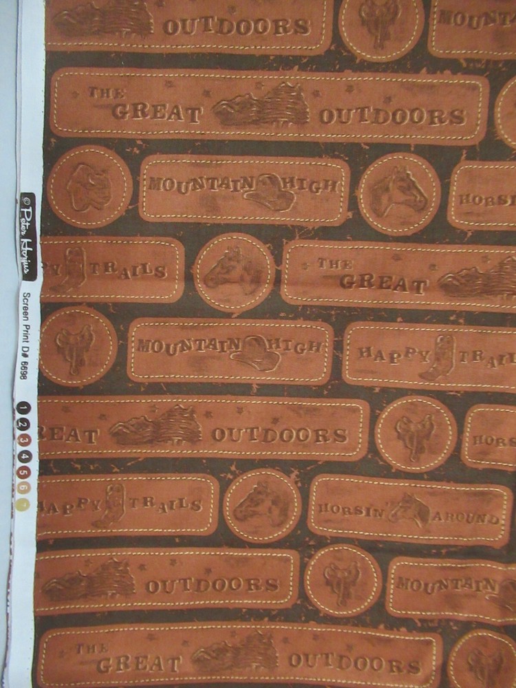 Western Theme SAYINGS ALLOVER Peter Horjus Cotton Fabric BROWN SBTYx44 NEW