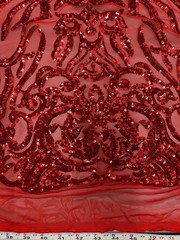 Phoebe RED Sequins on Mesh Lace Fabric by the Yard – 10062