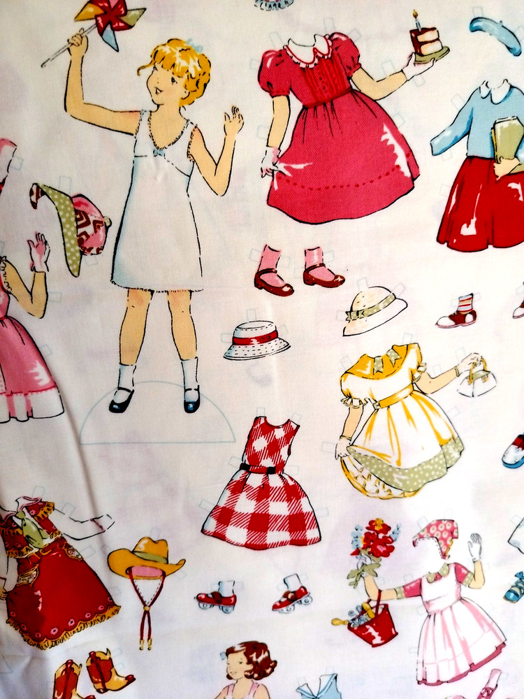 Alexander Henry Fabric Sage Glenn Paper Dolls 2003 white 2 Yards +, unwashed