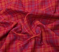 Sushila Vintage Maroon Scrap Saree Pure Cotton Hand Woven Checks Sari Fabric