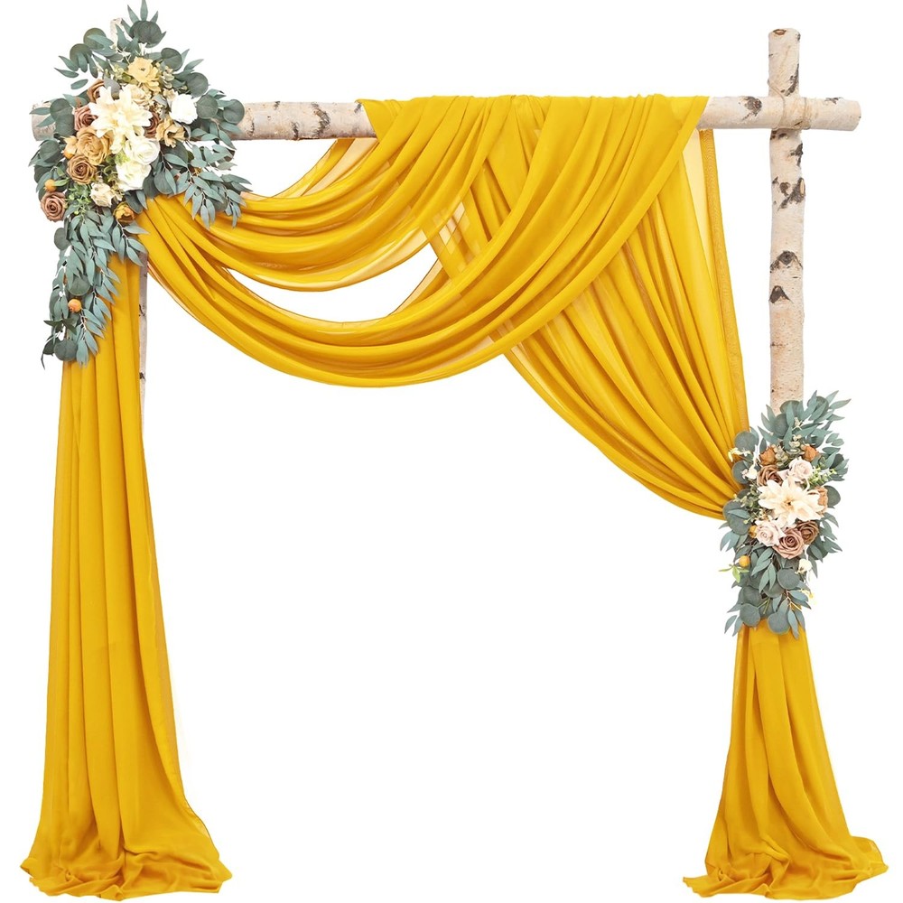 2 Panels 20Ft Length 28 Inch Width Wedding Arch Draping Fabric Gold Chiffon