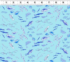 Sandy Toes – Fish Aqua by Anita Jeram for Clothworks – Sold by the 1/2 yard