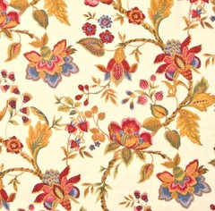 1.625 Yards Edgar Floral DOCUMENT Red Linen Drapery Curtain Pillow Fabric BTY