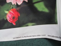 Fabric Panel Red Rooster “Just Dahlias” 6 Different Dahlias 14″ x 9″ each $6.95