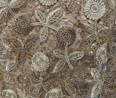 GOLD IVORY Sequins Rhinestones Embroidery Bridal Lace Fabric 50” Width 1 Yard