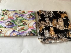 Vintage Quilting Sewing Crafts Fabric Lot Cats Tabby Cotton Orange Black Green