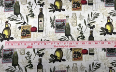 Gourmet Cuisine Olive Oil Bottle Theme Green Cotton Fabric BTHY #56