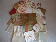 Designer Fabric Samples LOT of 24 Large Square+Rect Pieces Orange Brown Gold #7L
