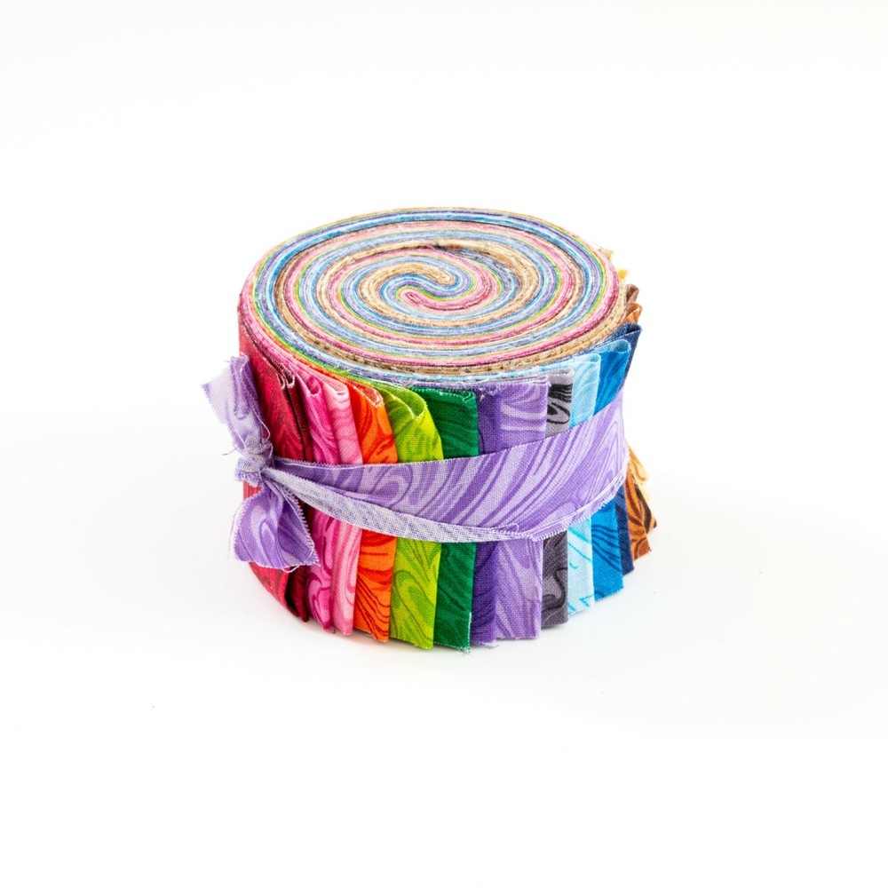 2.5 inch Rainbow Swirl Jelly Roll 100% cotton fabric quilting 17 strips Marble