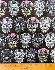 Sugar Skulls Cotton Fabric, David Textiles, SOLD BY 1/2 YD, Pink Roses