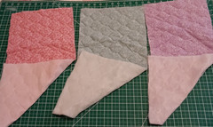 3 Pieces of Quilted Fabric Nylon Backed Pink Lavender Green .25 yd each x 25″