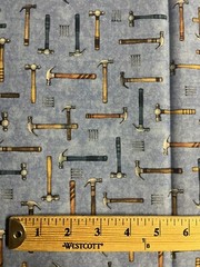 TOOL HAMMER NAILS BLUE COTTON FABRIC BTHY