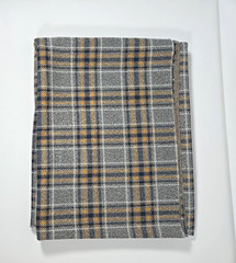 Tartan plaid fabric grey gray yellow black white 51″ X 64″ NOS