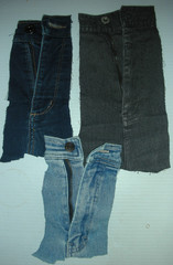 31 PIECES DENIM BLUE JEAN ZIPPERS & WAIST BANDS W/LOOPS SCRAPS CRAFTS SEWING DIY