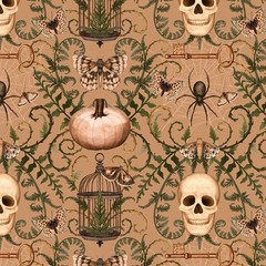 Lumin/White Owl – Dark Academia – Damask – Tan, Fabric BTY