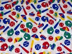 2/3 Yd Vintage Kids Sports Equipment Baseball Balls Bats Gloves Cotton Fabric
