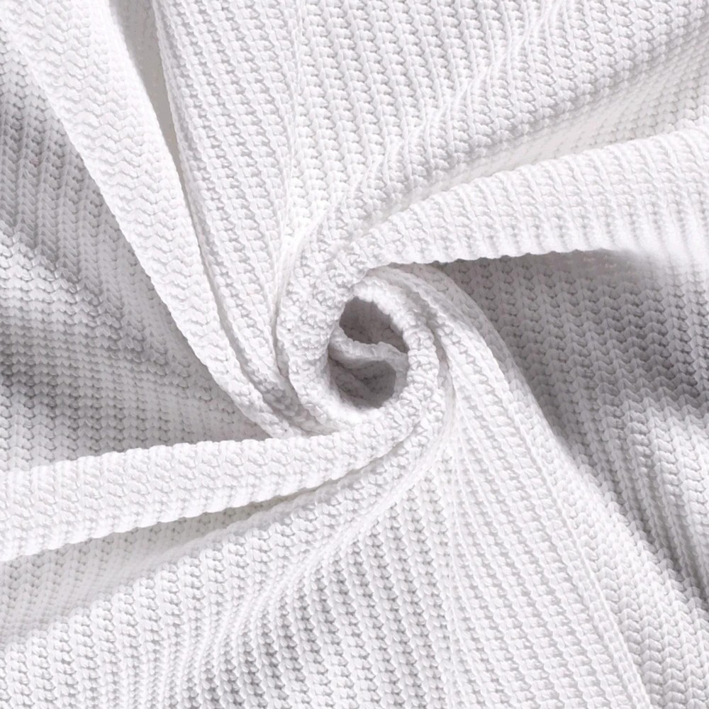Cotton Cable Knit Heavyweight Fabric Material BRIGHT WHITE