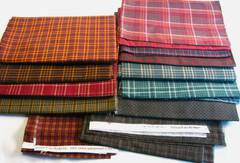 Lot Homespun Checkered Plaid Fabric Quilting Crafts 12 Pieces Mixed Fall Colors