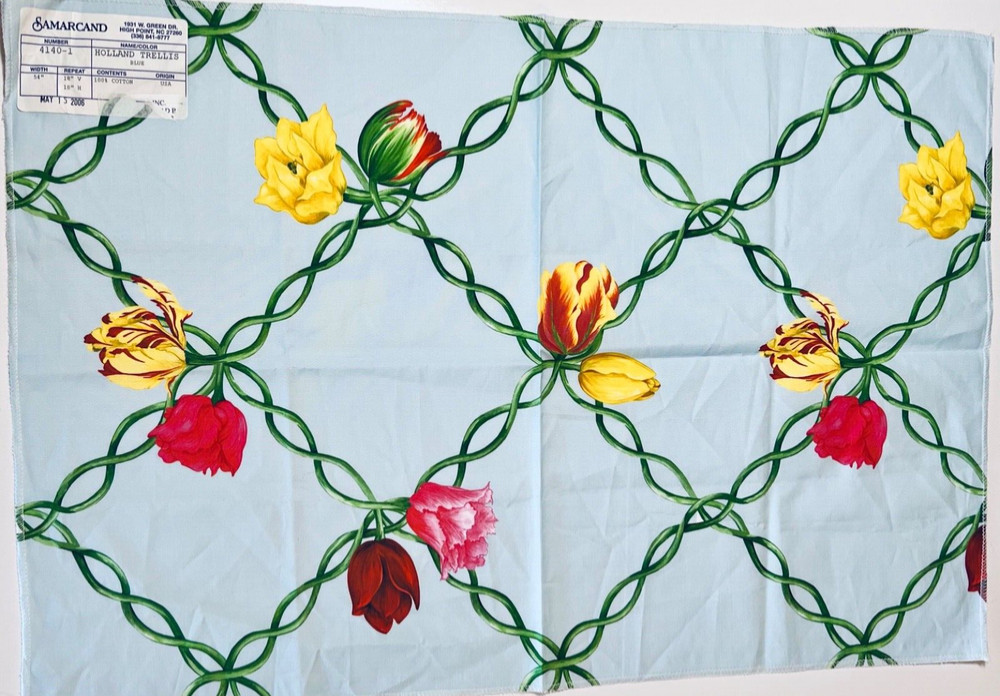 Samarcand Holland Trellis in Blue 17.5” x 26” Sample Piece