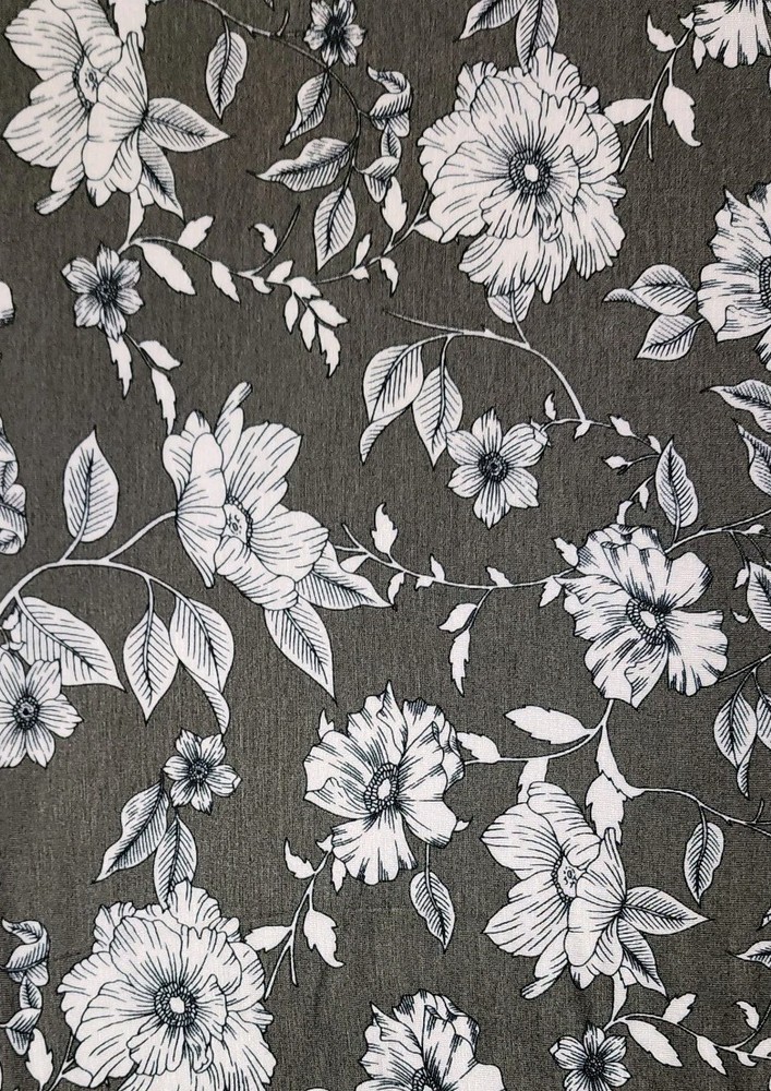 Gray floral Printed spandex stretchable Fabric wrinkle Free Tela 60” W Sold BTY