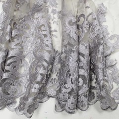 Teagan SILVER Damask Design Embroidered on Mesh Lace Fabric by the Yard – 10027