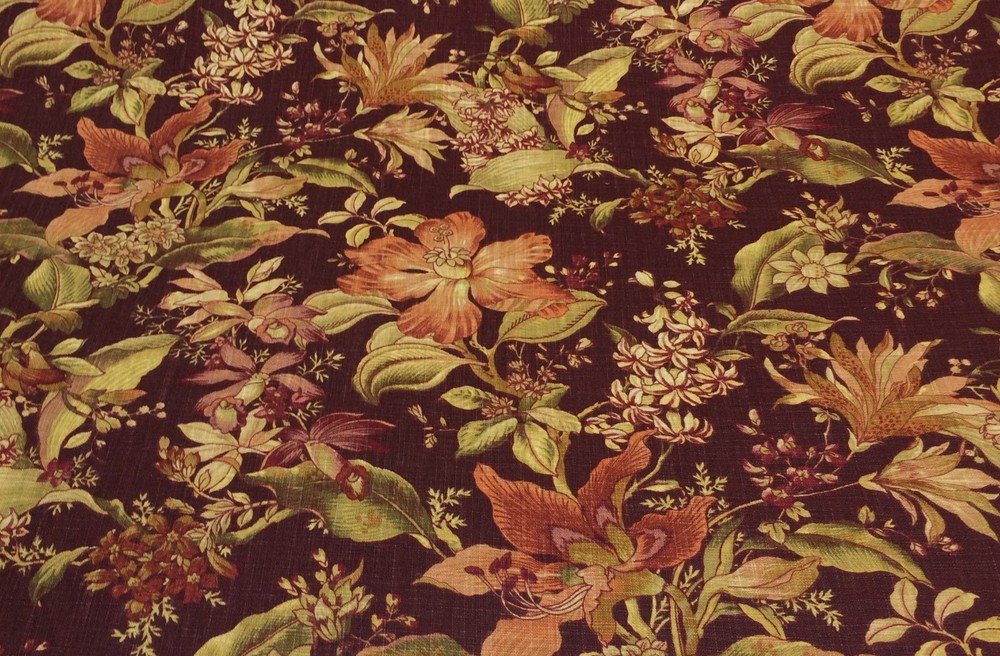 RICHLOOM WENTWORTH BURGUNDY RED FLORAL LINEN CURTAIN FABRIC BY THE YARD 54″W