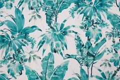 CHIVASSO CURTAIN FABRIC DESIGN “Jungle Like” 3.15 METRES TURQUOISE LINEN BLEND