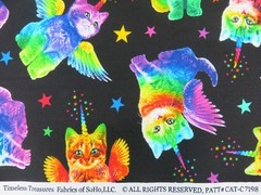Timeless Treasures Rainbow Unicorn Winged Cats cotton fabric, #CAT-C7198, BTY