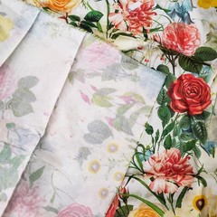 Colorful Floral Cotton Sateen Fabric 4y X 58″