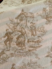 2 3/4 YARDS 42″ WIDE TOILE DESIGN CREAM AND TAN COTTON FABRIC BY CLASSIC COTTONS