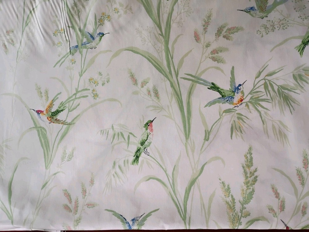 Thibaut 1998 Floral & Birds Cotton Sateen White Fabric Rare “Augustine”