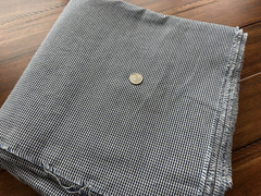 Woven navy & white check plaid fabric, 5.5 yard length, 59″ wide. For aprons +