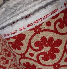 Mill Creek Fabric BTY Red Damask Scroll Soil Repellent Cotton Blend 55″