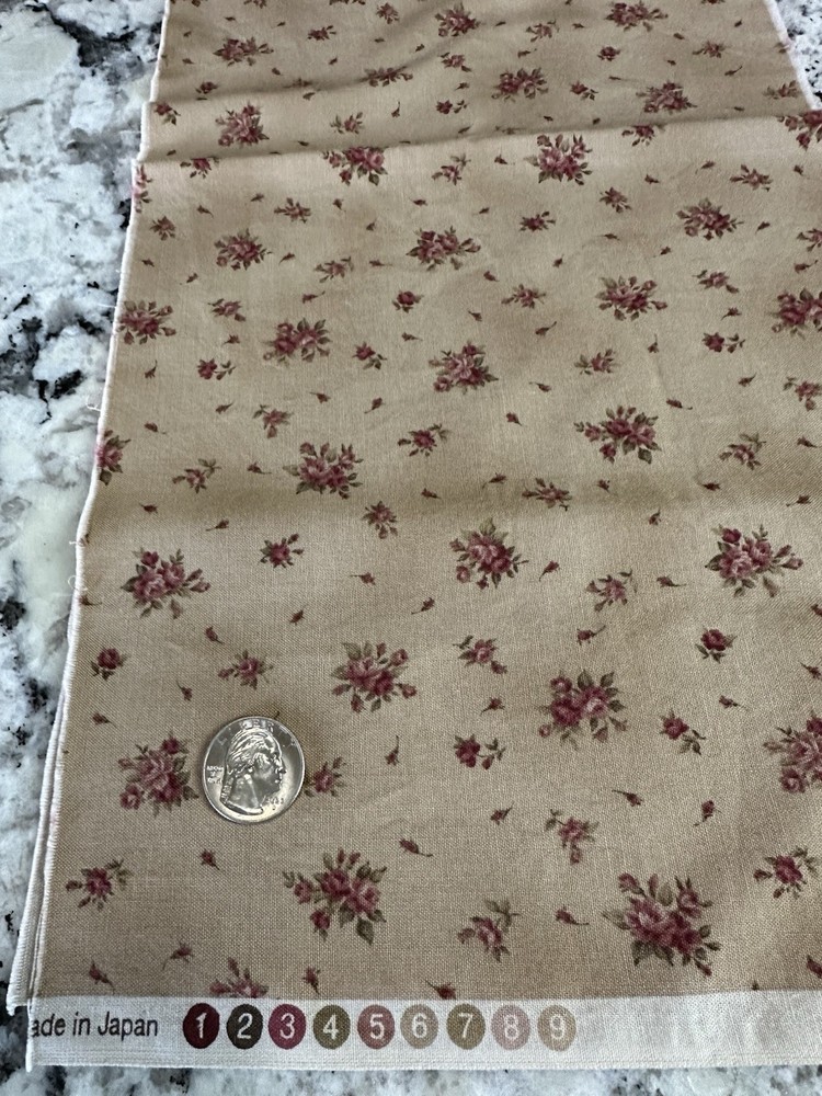 VTG Merlot Rose Bouquet on Mottled Lite Brown Quilt Gate Cotton PREWASHED RARE