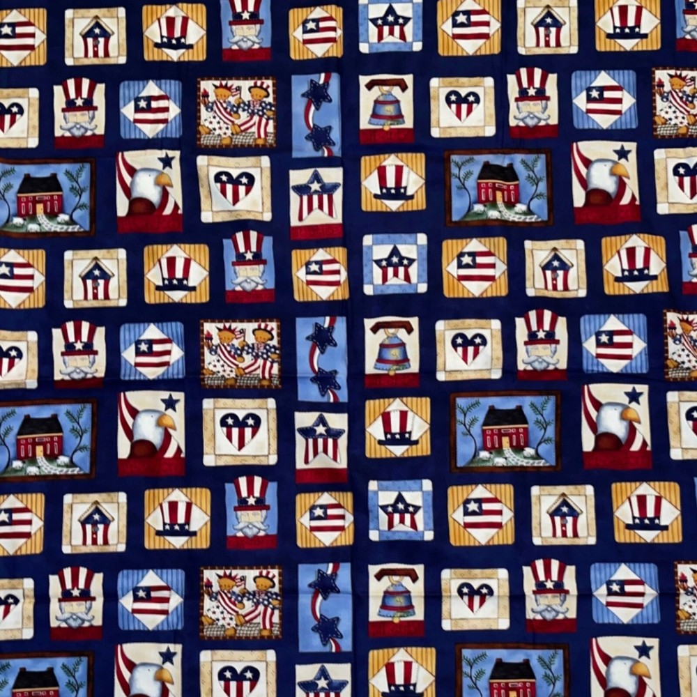 New MMFab 2.2 Yards Patriotic Fabric Material Liberty Bell Uncle Sams Hat Flag