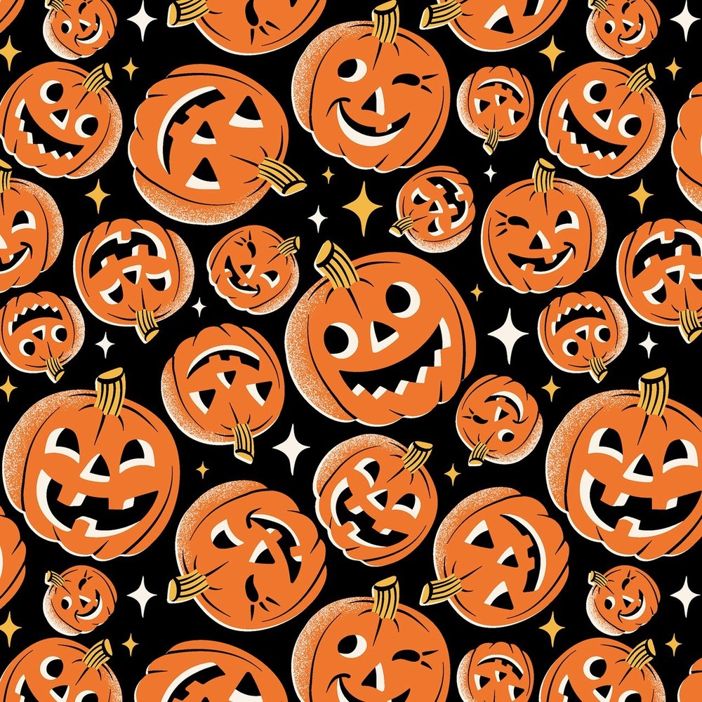 Midnight Masquerade Tossed Pumpkins Black by P&B Textiles ~ By The Yard