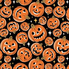Midnight Masquerade Tossed Pumpkins Black by P&B Textiles ~ By The Yard