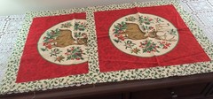 2 Reindeer Ivy Holiday Pillow Panels Cotton Fabric 14 x 14 In Red Green Festive