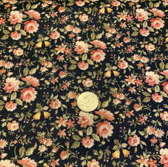 Vintage Fabri-Quilt FQ ” The MVP Collection” Dark Navy Pink Floral Print OOP