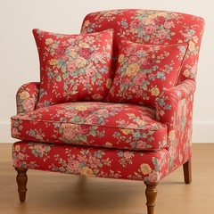 NEW RALPH LAUREN Red Floral Upholstery Fabric Cotton 2 1/4 YARDS (80″), UNCUT HT