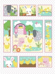 Wee Ones by Oasis Fabrics Pink Farm Animals Cotton Quilt Fabric Panel 35″ X 43″