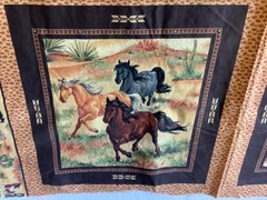 CRANSTON VIP FABRIC HORSE PILLOW PANELS 4 CHEATER QUILT BLOCKS