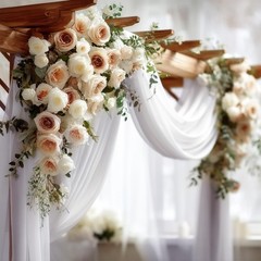 Wedding Arch Draping Fabric, White Sheer Backdrop with Floral Decor, Indoor C…