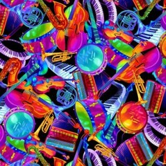 Timeless Treasures Jazz Fusion Musical Instruments Quilt Fabric by the Yard