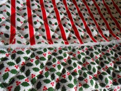 Double Faced Pre-Quilted Christmas Holly and Red Stripes 40″ x 40″ ~Joann Fabric