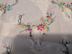 Hobby Lobby Fabric Remnant Floral Cow Skulls 24″ X 37″