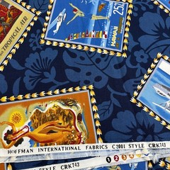 2.7 Yds Hawaiian Tropical Fabric Airline Travel Posters Hoffman Fabrics Cotton