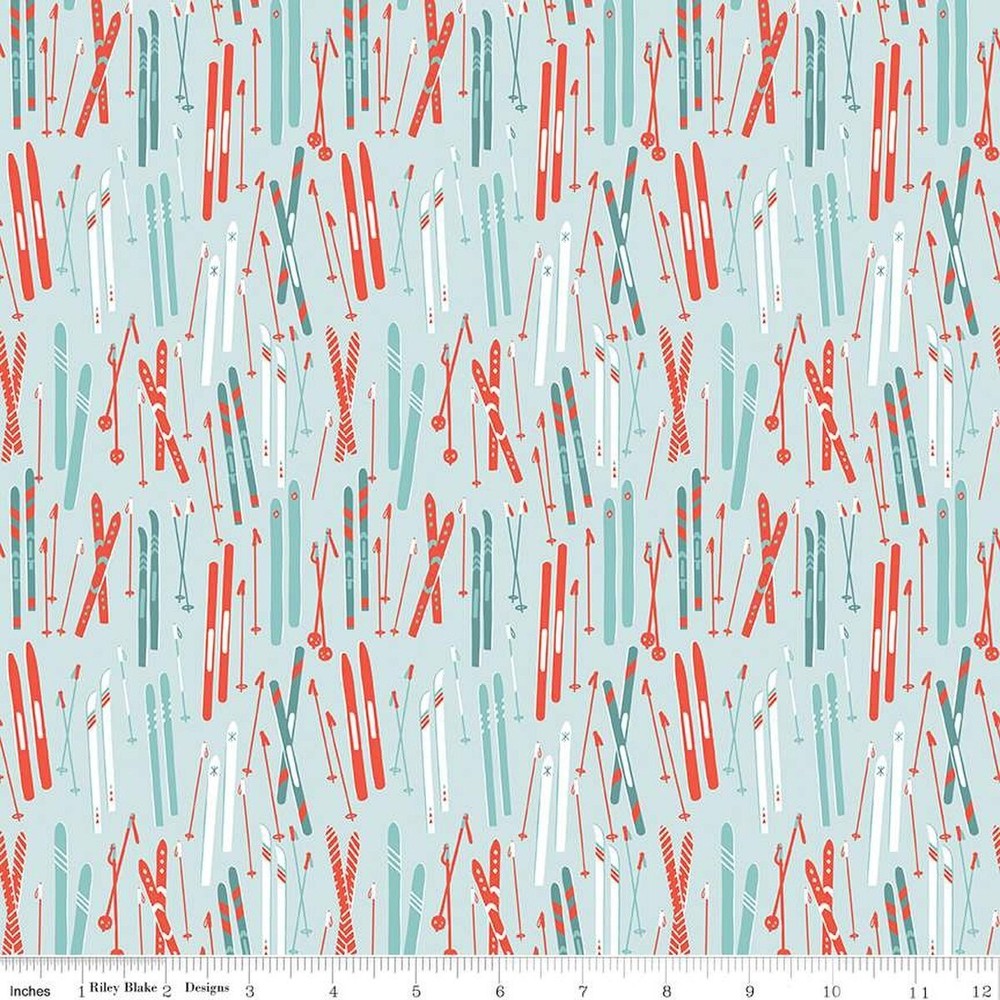 1/4 Yard 9”x42” Riley Blake “Ski Hill” Skis Powder Blue Quilt Cotton