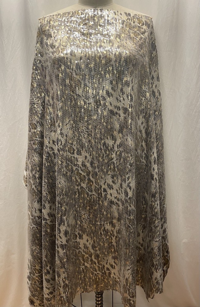 Exquisite Gold Silver Sequin Abstract Leopard Snake Fabric 1 Yard Long 56 ” Wide