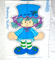 Vtg Blueberry Muffin Fabric Panel Cut Sew Stuffed Doll Strawberry Shortcake 1981